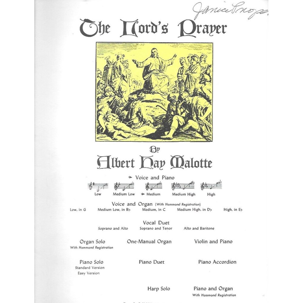 The Lord’s Prayer  Albert Hay Malotte 1935 G. Schirmer Sheet Music Vocal Piano
